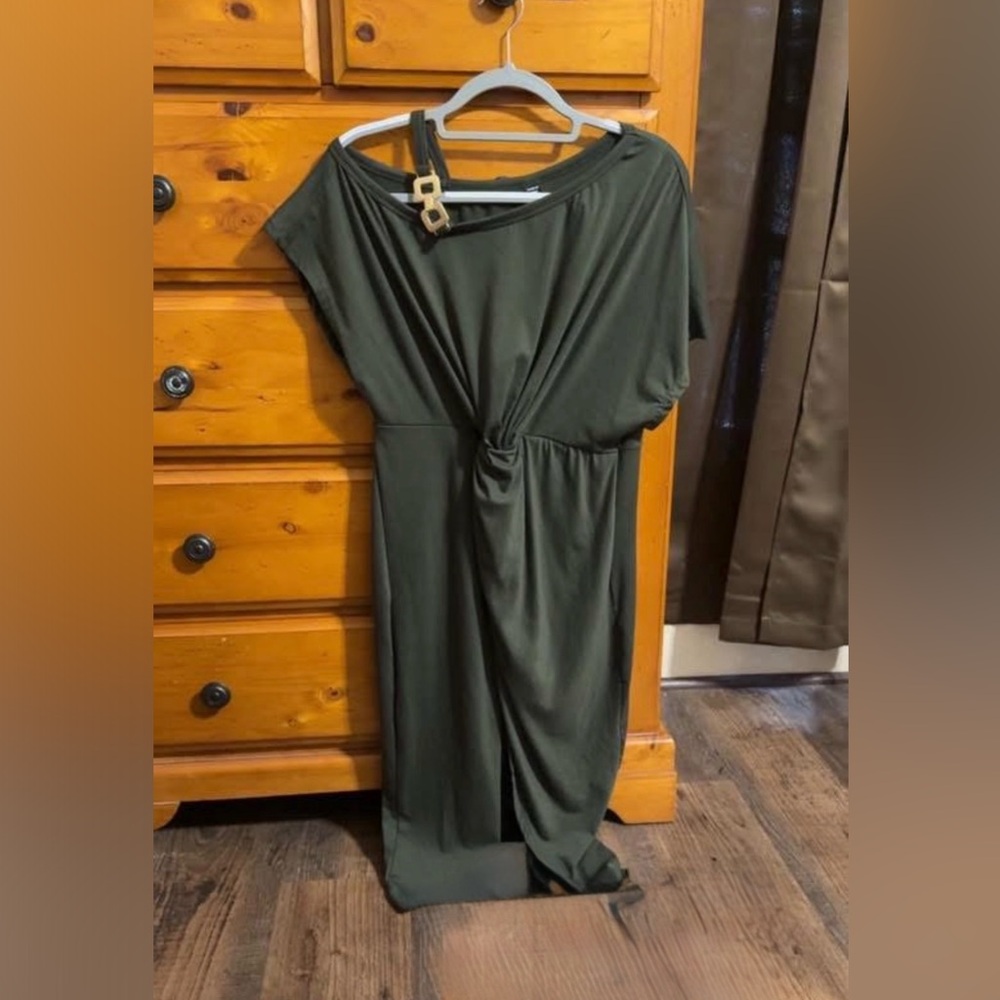SHEIN Olive Green Dress with Knot Detail